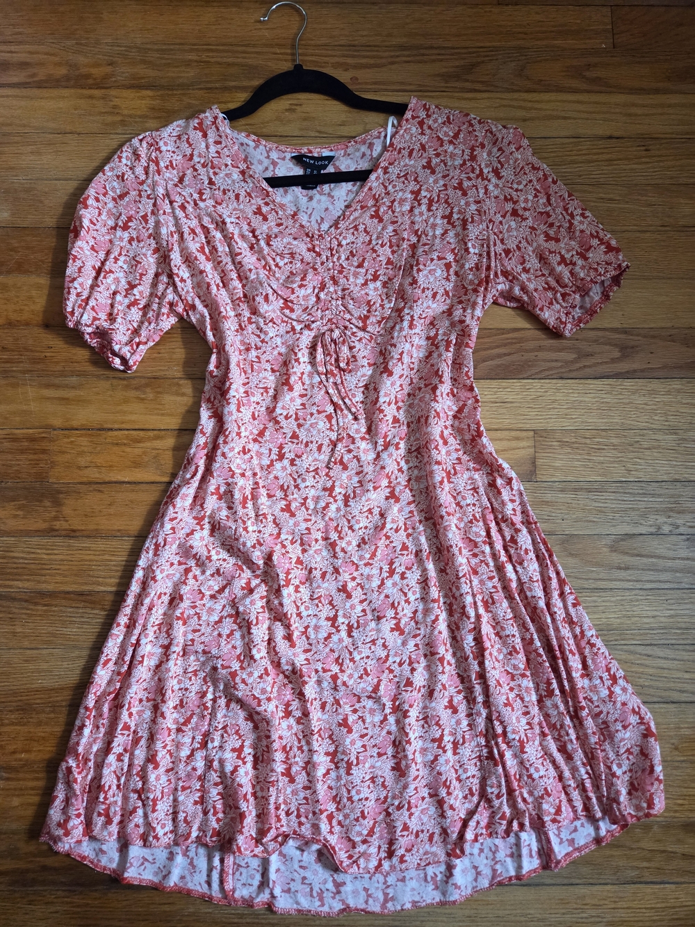 New Look Coral Pink Floral Faux Tie-Front Mini Dress